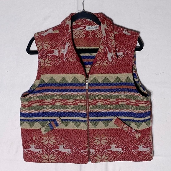 Vintage Seasons Sport Red Full Front Zip Jacquard Vest M - Picture 12 of 12
